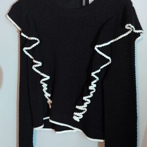 H&M Black Sweater with White Ruffle Trim